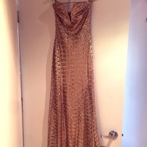 Floor length sequined gold gown